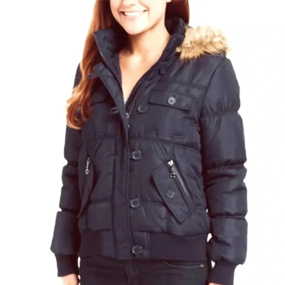URBAN REPUBLIC | Black Puffer Coat with Sweater Trimming Size L